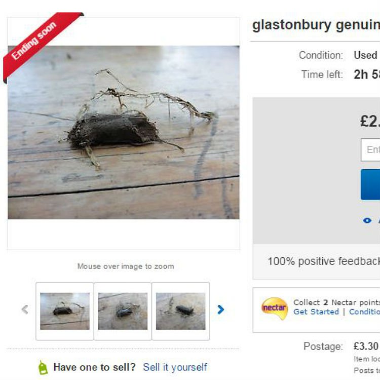 Glastonbury mud for sale on ebay, Wolf Alice, Swim Deep are bidding