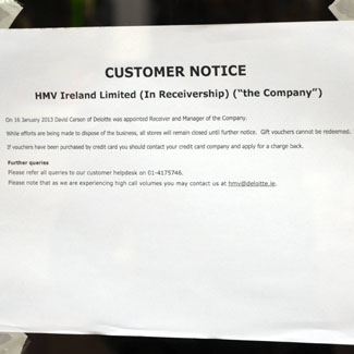 HMV quits Republic of Ireland completely after failure to find buyer