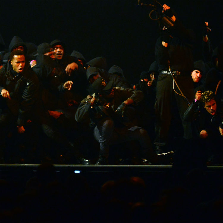 Kanye West performs at the Brit Awards