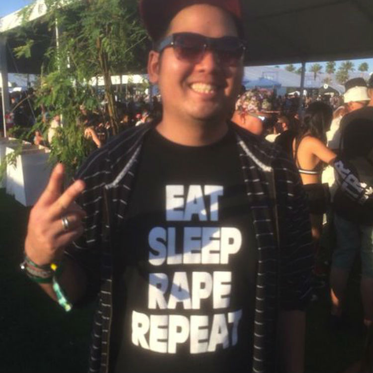 Man at Coachella photographed wearing Eat Sleep Rape Repeat T-shirt