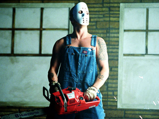 This outfit: The Eminem meets Jason Vorhees, meets chainsaw look is symbolic of everything that is great about the rapper. It represents the early and best days of his career when the vengeful myth surrounding him became larger than life. It is represented in his lyrics in 'I Kill You' with the poetic line 