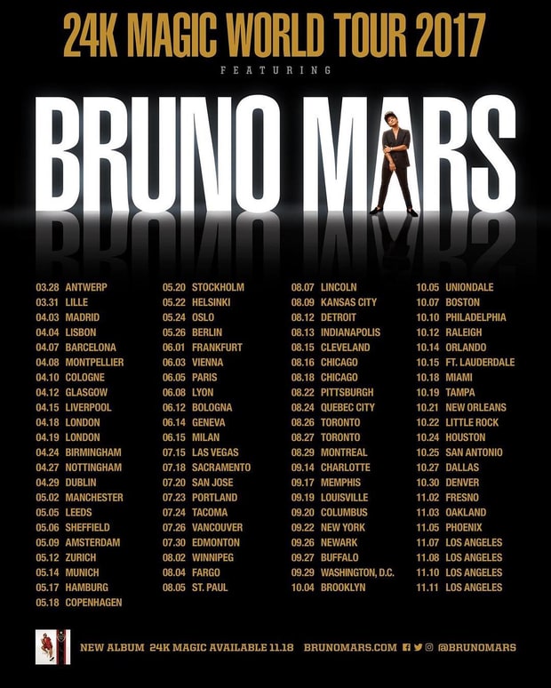 Bruno Mars 24k Magic World Tour Poster