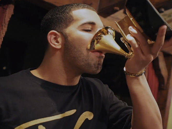 Drank a shot out of his Grammy: After receiving the gong for Best Rap Album for Take Care, Drake posted a video online of him pouring some booze into the award and sipping from it. We'd probably do the same.