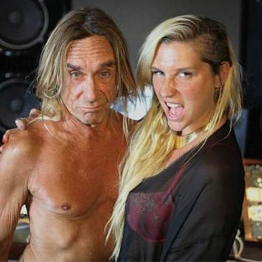 Iggy Pop: The never-clothed rocker has teamed up with US pop singer Ke$ha to record a new track for her album, after she previously snared studio time with Wayne Coyne of the Flaming Lips to work on their track, 'The Flaming Lips and Heady Fwends'. Speaking of the Iggy collaboration, Ke$ha tweeted: 