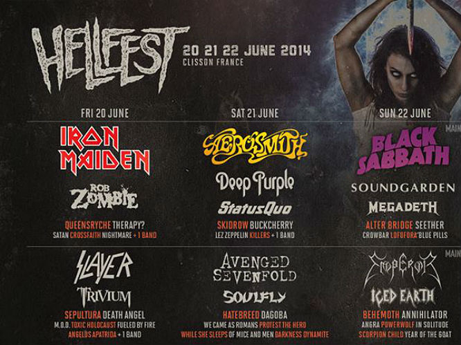 Hellfest 20th - 22nd June (France): Consisting of perhaps the most definitive metal line-up you'll ever find at a festival, this is one for hardcore fans of the scene. This year sees headliners in the form of Iron Maiden, Aerosmith and Black Sabbath.