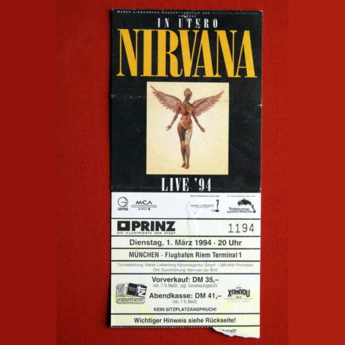 This ticket stub from Nirvana's last ever gig in Munich, Germany, 1994. Seller: hardmetal. Price: $2,869.99