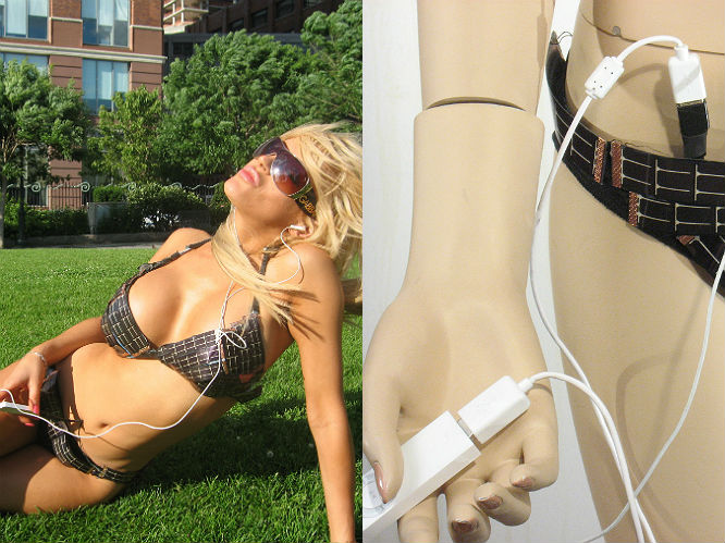 This solar-powered bikini: Don't just let your bronzed skin feel the benefits of the sun's rays - charge your phone at the same time. (Source: www.solarcoterie.com) 