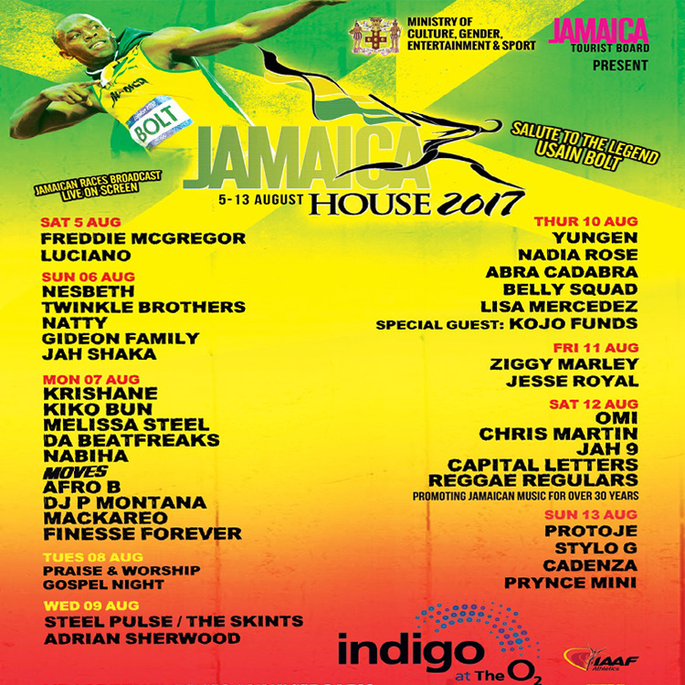Ziggy Marley Freddie McGregor Usain Bolt Jamaica House IAAF game O2